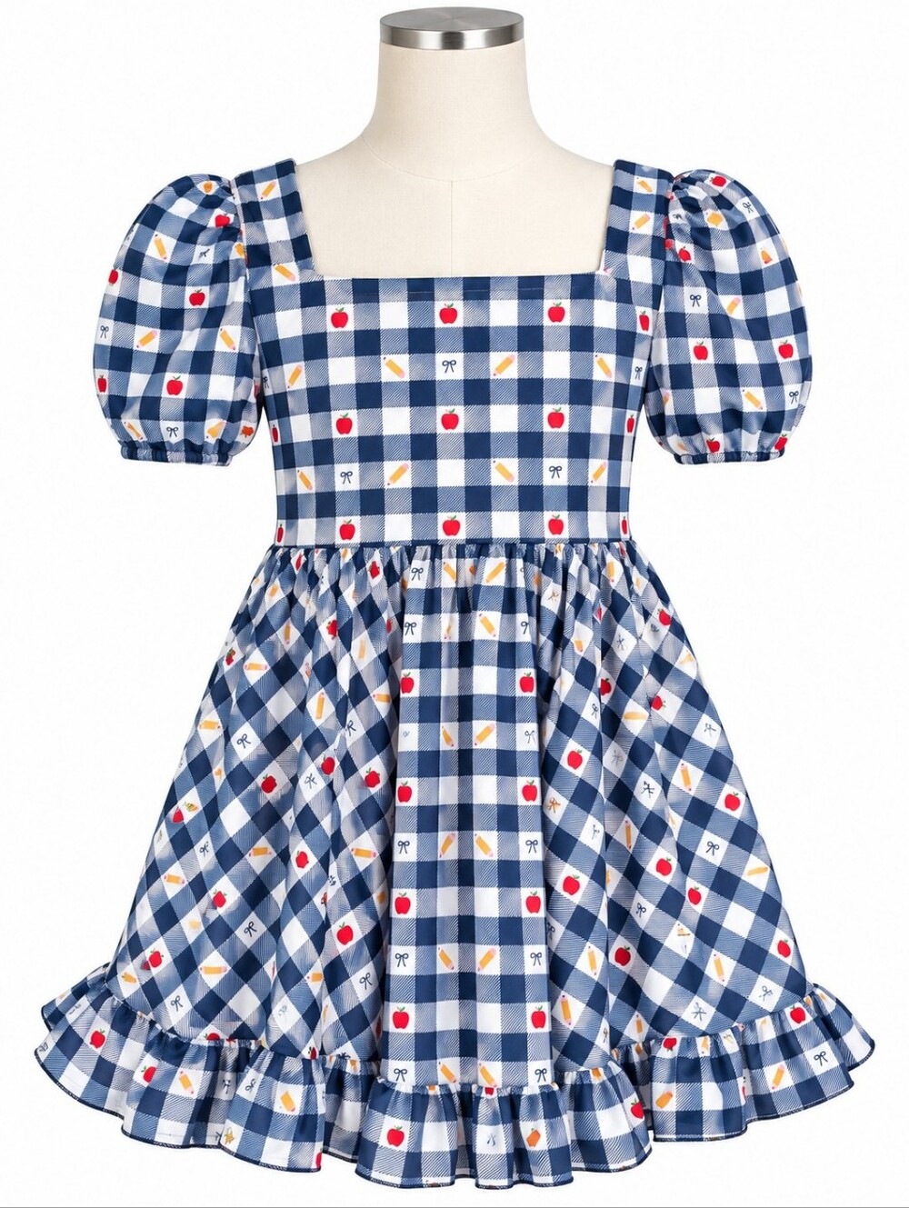 Little Stocking Co Girlhood Gingham Apple Pencil Twirl Dress Kids Girls Size 7